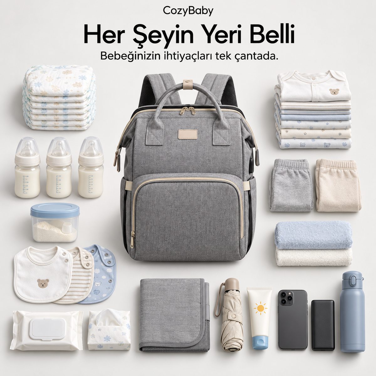 CozyBaby | Çok Fonksiyonlu Bebek Bakım Çantası